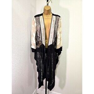 Vtg Silk Blend Lace Burnout Gold Boho Fairy Kimono Jacket Cardigan Womens M USA